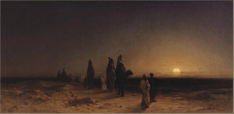 Karl Friedrich Christian Welsch Crossing the Desert at Sunset, China oil painting art